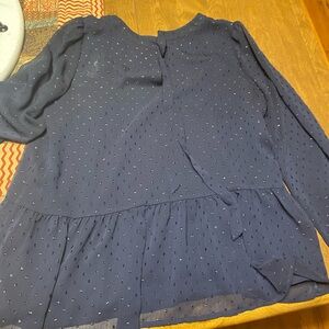 LOFT Blue Ruffled Peplum Blouse sheer look